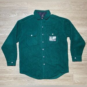 Vintage Looney Tunes Warner Bros Green Fleece Shirt Jacket‎ Men’s Size MEDIUM